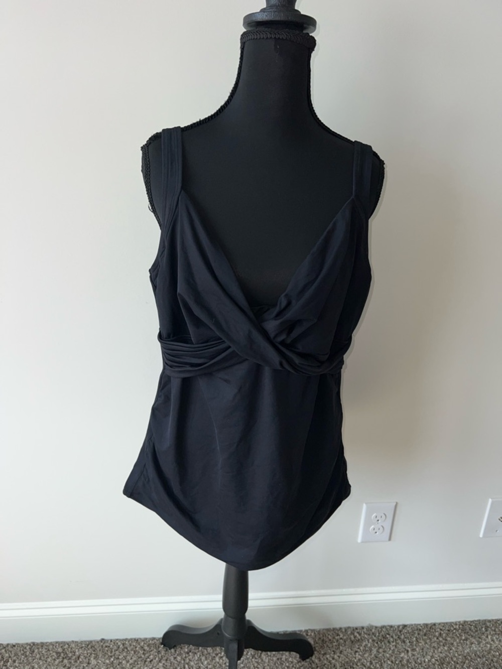 Lands' End Black Twist-Front One-Piece Swim Top